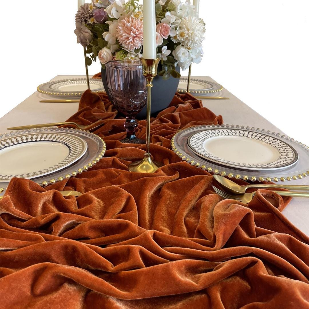 3 Pack - TERRACOTA - Luxurious Wedding Reception Decorations Soft Velvet Fabric for Party Wedding Anniversary Valentines Day Runners.