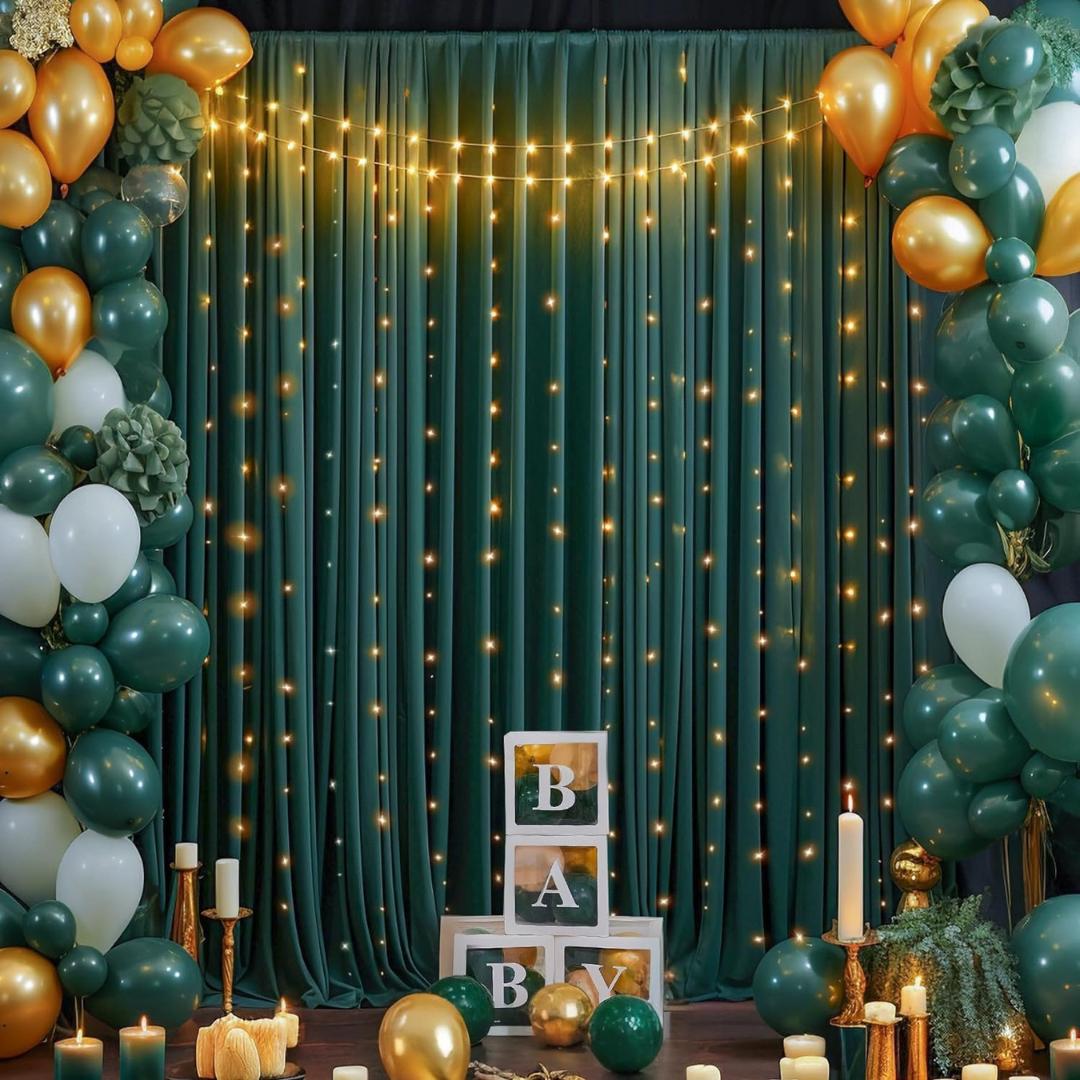 HUNTER - Wrinkle Free Backdrop Curtains for Parties  - 10 Panels 5x10ft Silky Interlock Backdrop for Weddings Birthday Party Curtains