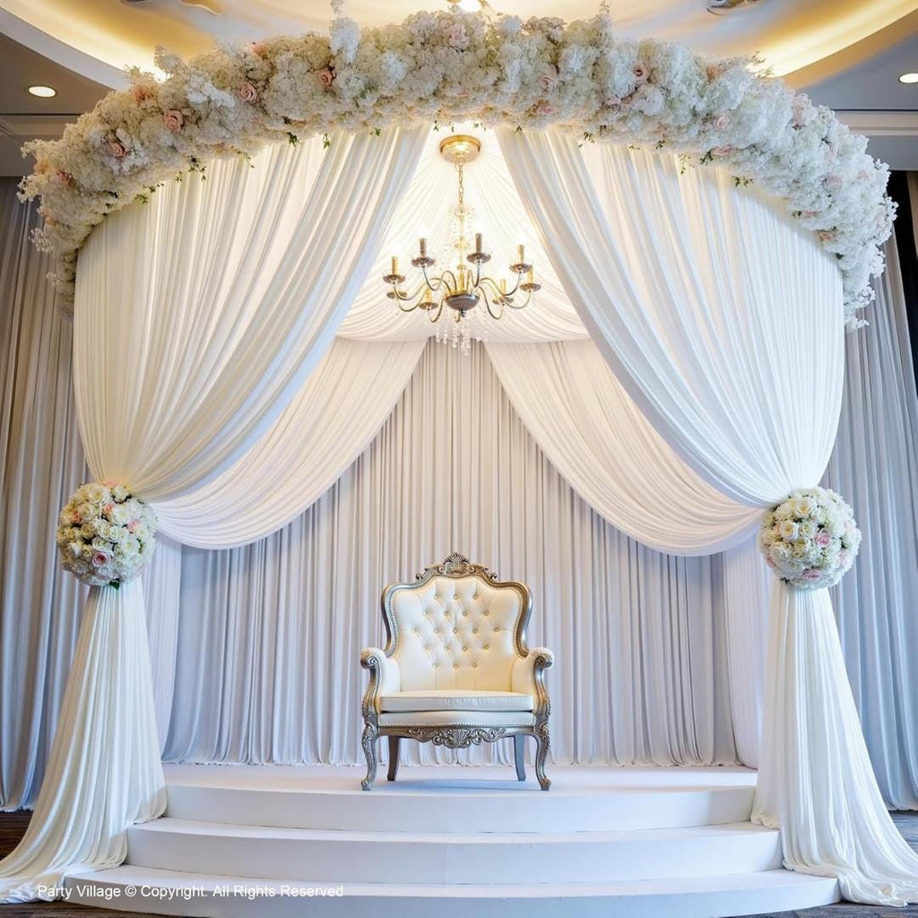 WHITE - Wrinkle Free Backdrop Curtains for Parties  - 10 Panels 5x12ft Silky Interlock Backdrop for Weddings Birthday Party Curtains