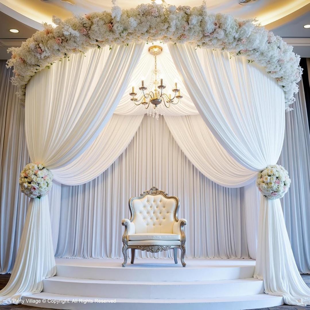 WHITE - Wrinkle Free Backdrop Curtains for Parties  - 10 Panels 5x12ft Silky Interlock Backdrop for Weddings Birthday Party Curtains