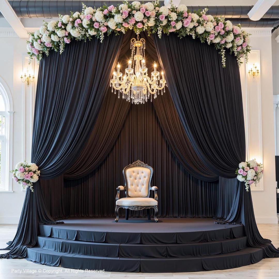 BLACK - Wrinkle Free Backdrop Curtains for Parties  - 10 Panels 5x12ft Silky Interlock Backdrop for Weddings Birthday Party Curtains