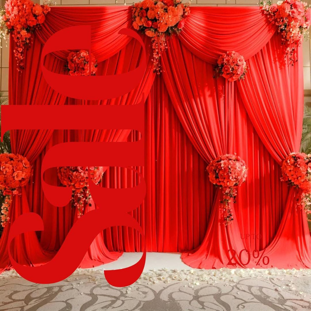 RED - 5Ft x 15 Ft Wrinkle Free Backdrop Curtains for Parties  - 4 Panels Silky Interlock Backdrop for Weddings Birthday Party Curtains