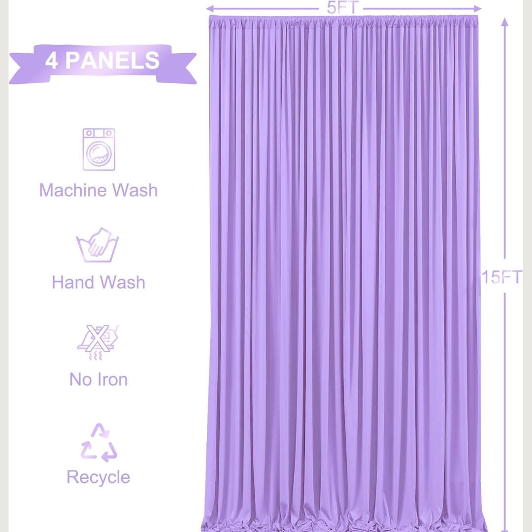 LAVENDER - 5 Ft x 15 Ft Wrinkle Free Backdrop Curtains for Parties  - 4 Panels Silky Interlock Backdrop for Weddings Birthday Party Curtains