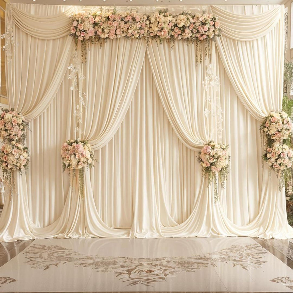 IVORY - 5Ft x 15Ft Wrinkle Free Backdrop Curtains for Parties  - 4 Panels Silky Interlock Backdrop for Weddings Birthday Party Curtains