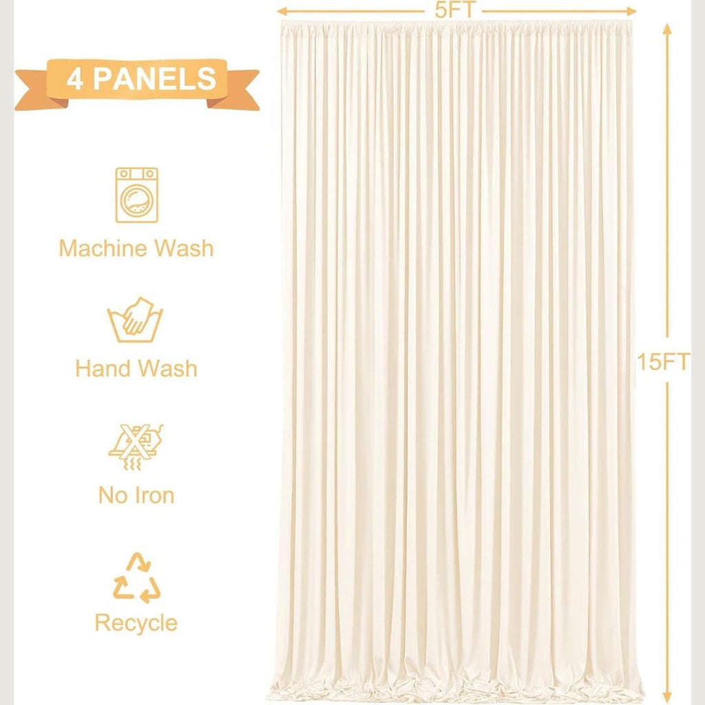 IVORY - Wrinkle Free Backdrop Curtains for Parties  - 4 Panels 5x15ft Silky Interlock Backdrop for Weddings Birthday Party Curtains