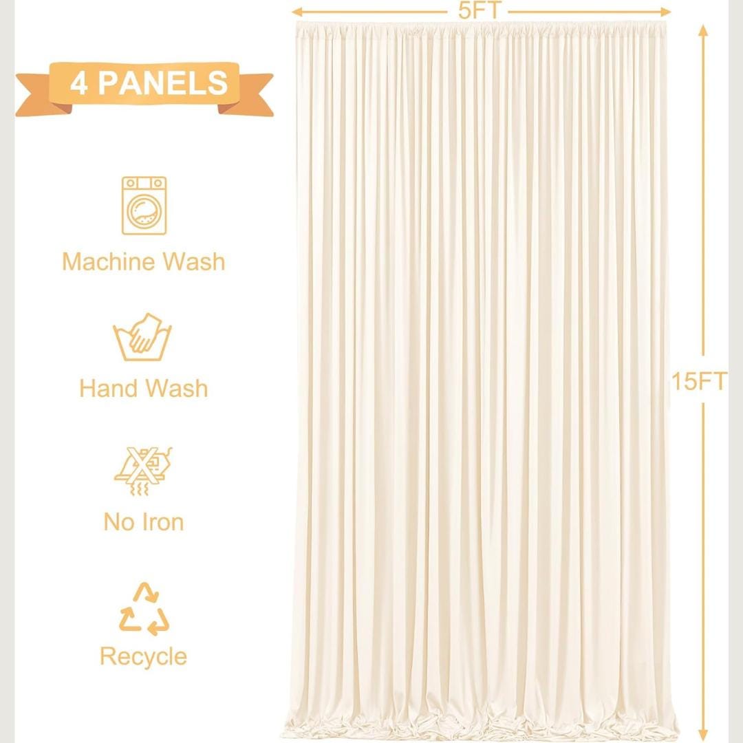 IVORY - Wrinkle Free Backdrop Curtains for Parties  - 4 Panels 5x15ft Silky Interlock Backdrop for Weddings Birthday Party Curtains