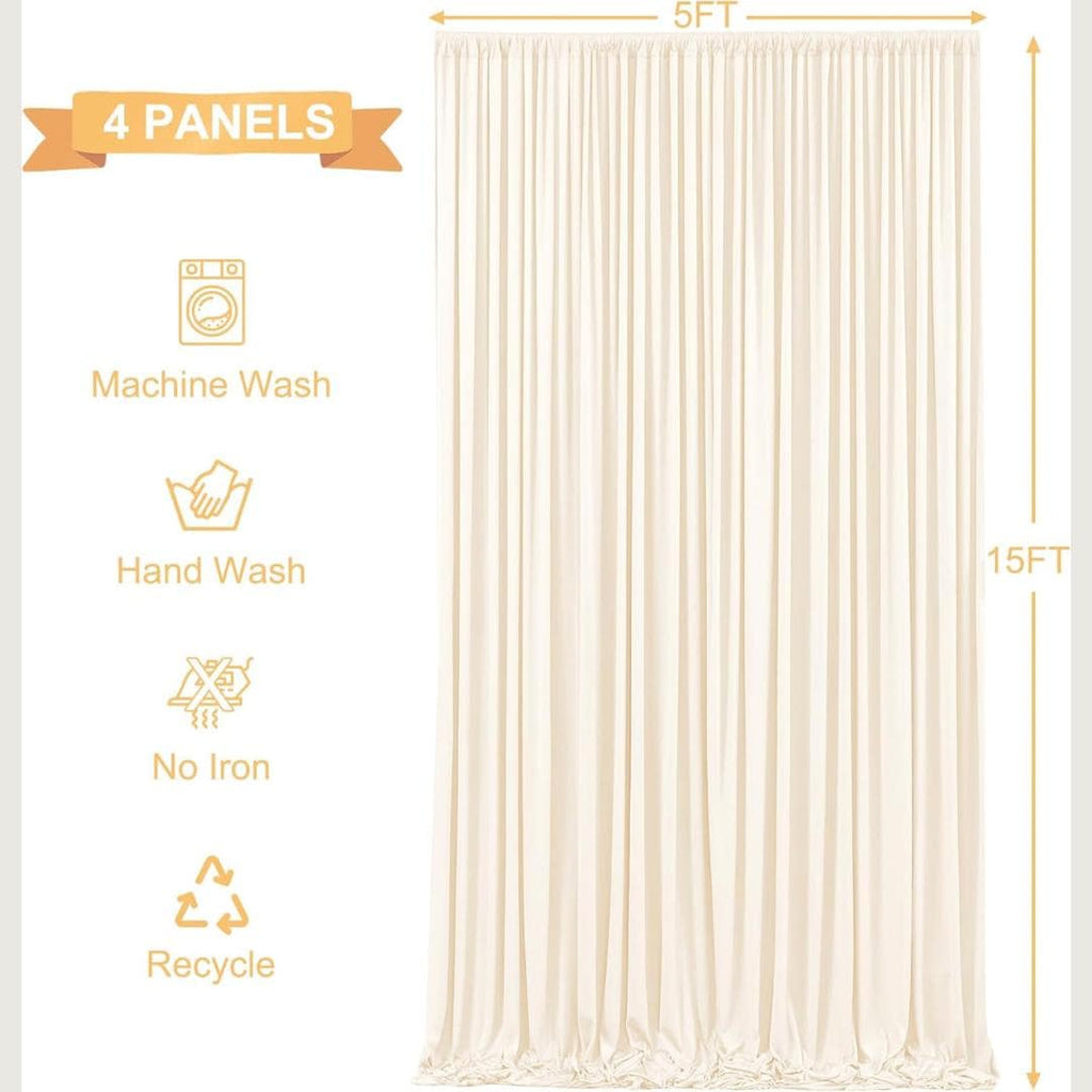 IVORY - 5Ft x 15Ft Wrinkle Free Backdrop Curtains for Parties  - 4 Panels Silky Interlock Backdrop for Weddings Birthday Party Curtains