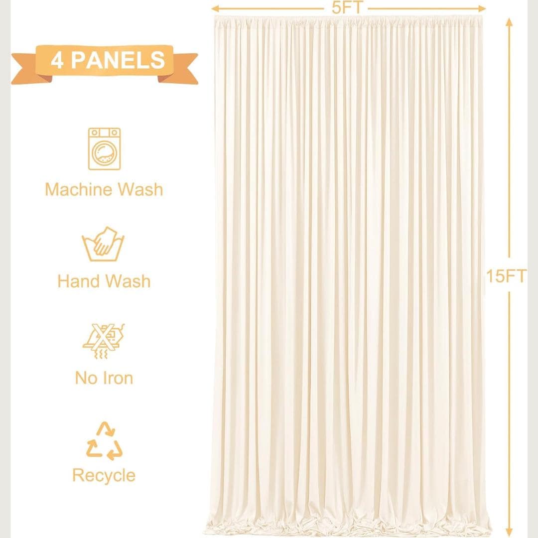 IVORY - 5Ft x 15Ft Wrinkle Free Backdrop Curtains for Parties  - 4 Panels Silky Interlock Backdrop for Weddings Birthday Party Curtains