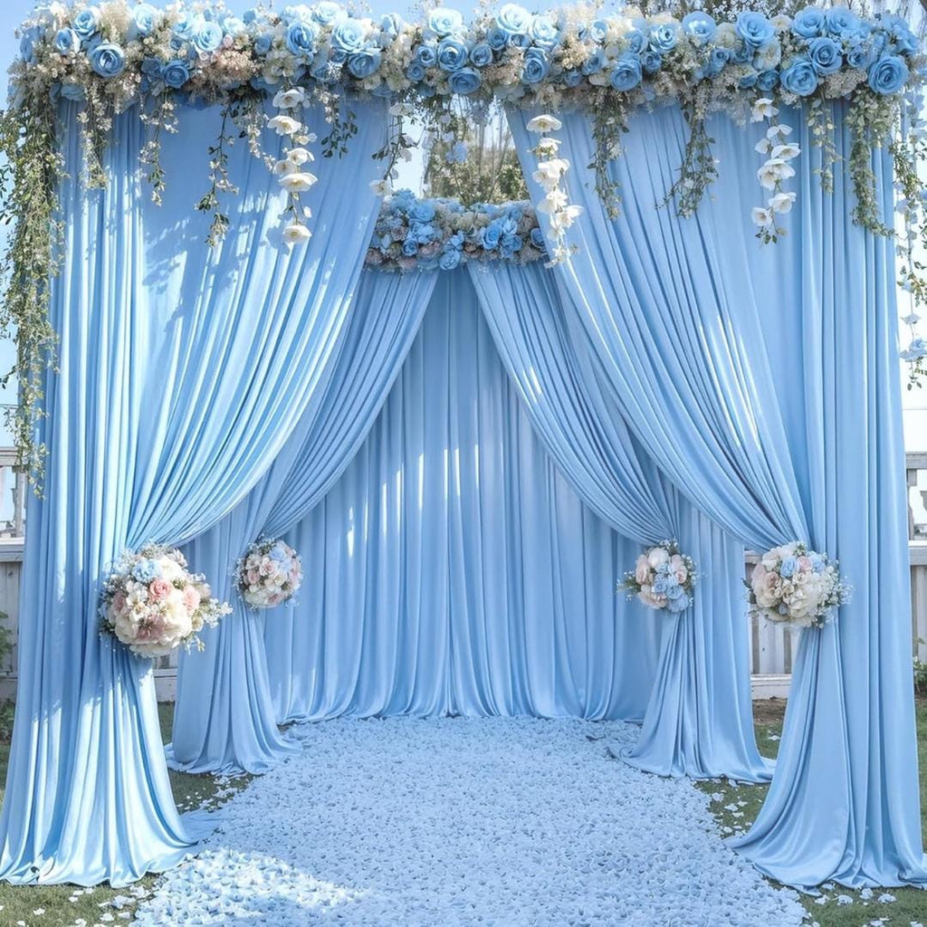 LT BLUE - 5Ft x 15 Ft Wrinkle Free Backdrop Curtains for Parties  - 4 Panels Silky Interlock Backdrop for Weddings Birthday Party Curtains