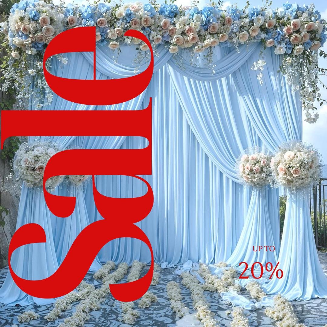 LT BLUE - 5Ft x 15 Ft Wrinkle Free Backdrop Curtains for Parties  - 4 Panels Silky Interlock Backdrop for Weddings Birthday Party Curtains