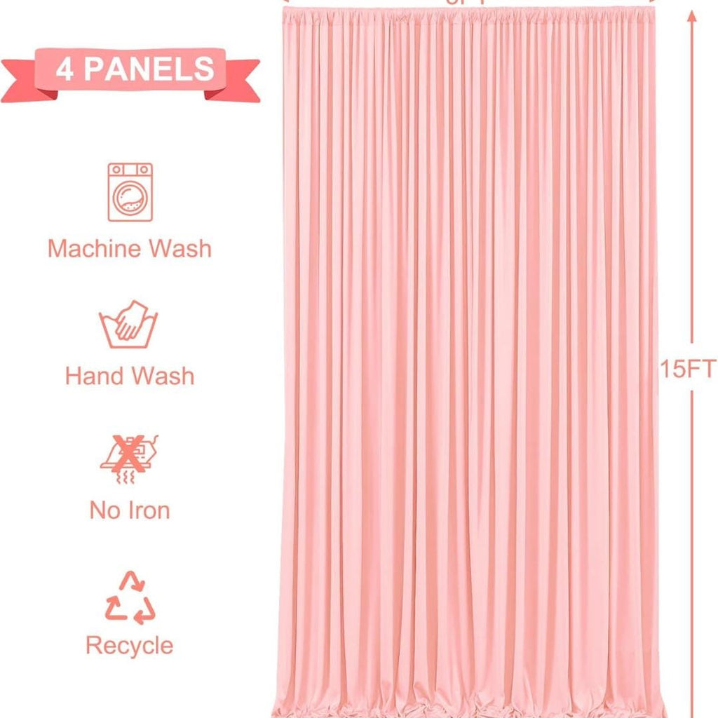 BLUSH PINK - Wrinkle Free Backdrop Curtains for Parties  - 4 Panels 5x15ft Silky Interlock Backdrop for Weddings Birthday Party Curtains