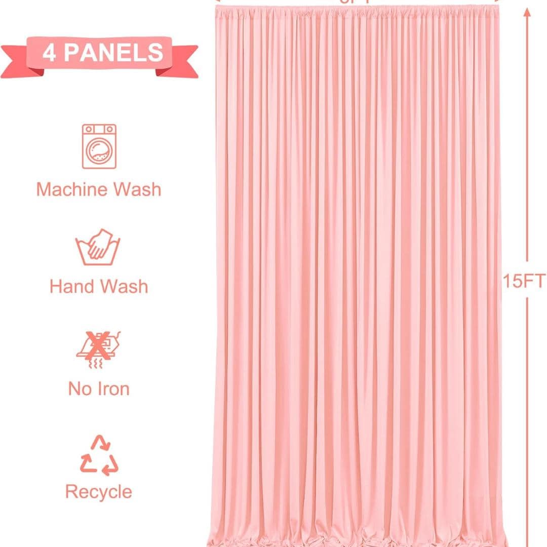 BLUSH PINK - 5F x 15Ft Wrinkle Free Backdrop Curtains for Parties  - 4 Panels Silky Interlock Backdrop for Weddings Birthday Party Curtains