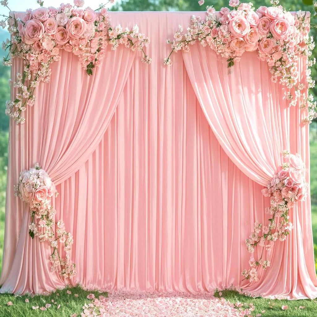 BLUSH PINK - 5F x 15Ft Wrinkle Free Backdrop Curtains for Parties  - 4 Panels Silky Interlock Backdrop for Weddings Birthday Party Curtains