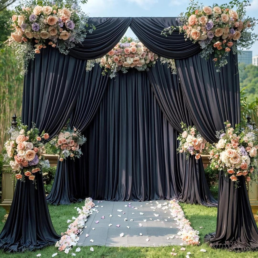 BLACK - 5Ft x 15 Ft Wrinkle Free Backdrop Curtains for Parties  - 4 Panels Silky Interlock Backdrop for Weddings Birthday Party Curtains