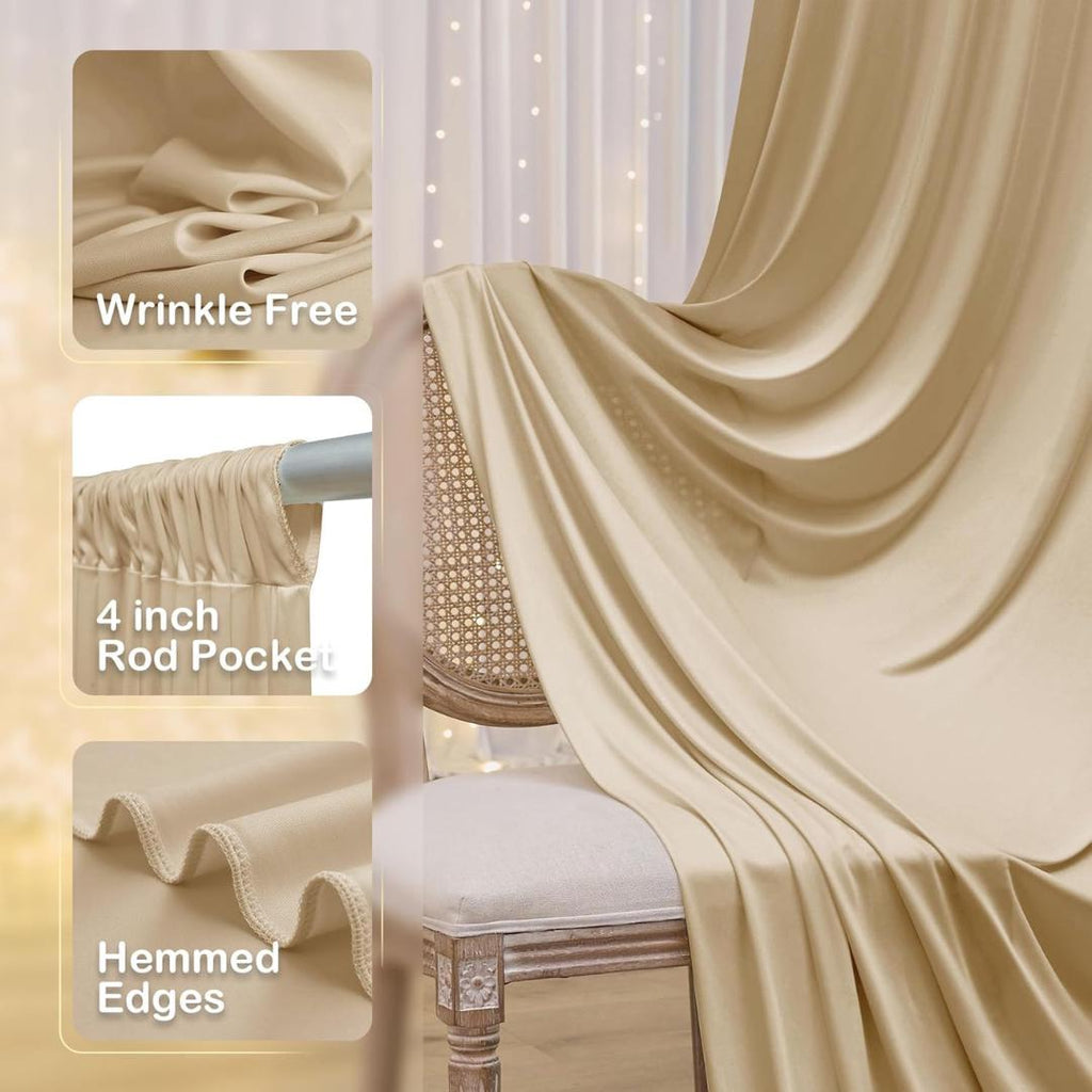 CHAMPAGNE - 5 Ft x 15Ft Wrinkle Free Backdrop Curtains for Parties  - 4 Panels Silky Interlock Backdrop for Weddings Birthday Party Curtains
