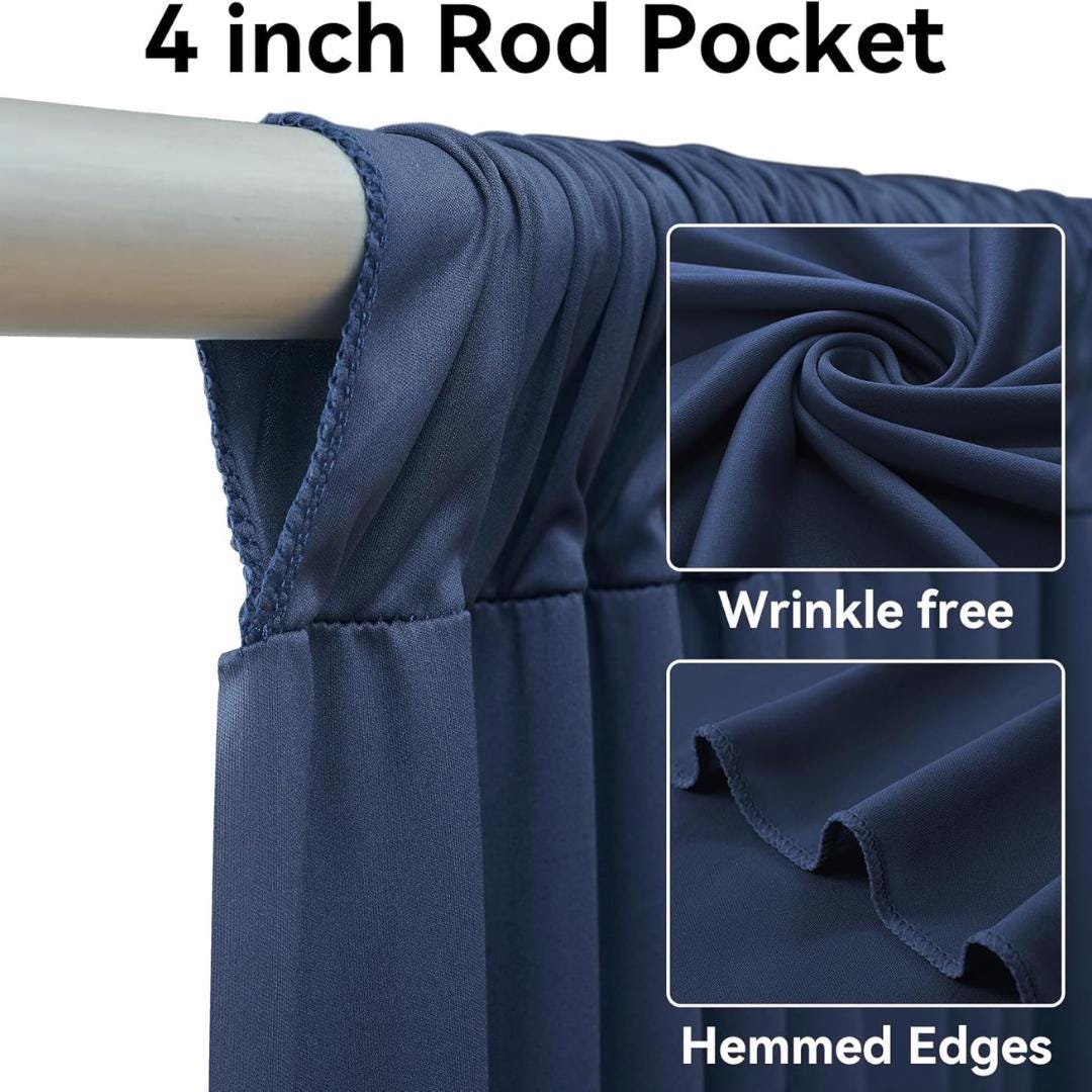 NAVY BLUE - Wrinkle Free Backdrop Curtains for Parties  - 4 Panels 5x15ft Silky Interlock Backdrop for Weddings Birthday Party Curtains