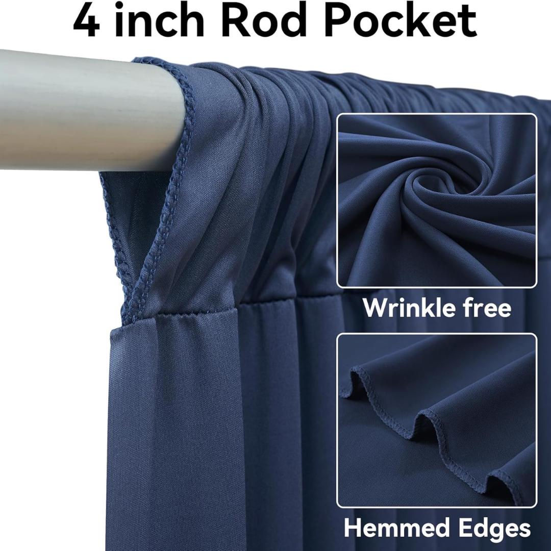 NAVY BLUE - 5Ft x 15Ft Wrinkle Free Backdrop Curtains for Parties  - 4 Panels Silky Interlock Backdrop for Weddings Birthday Party Curtains