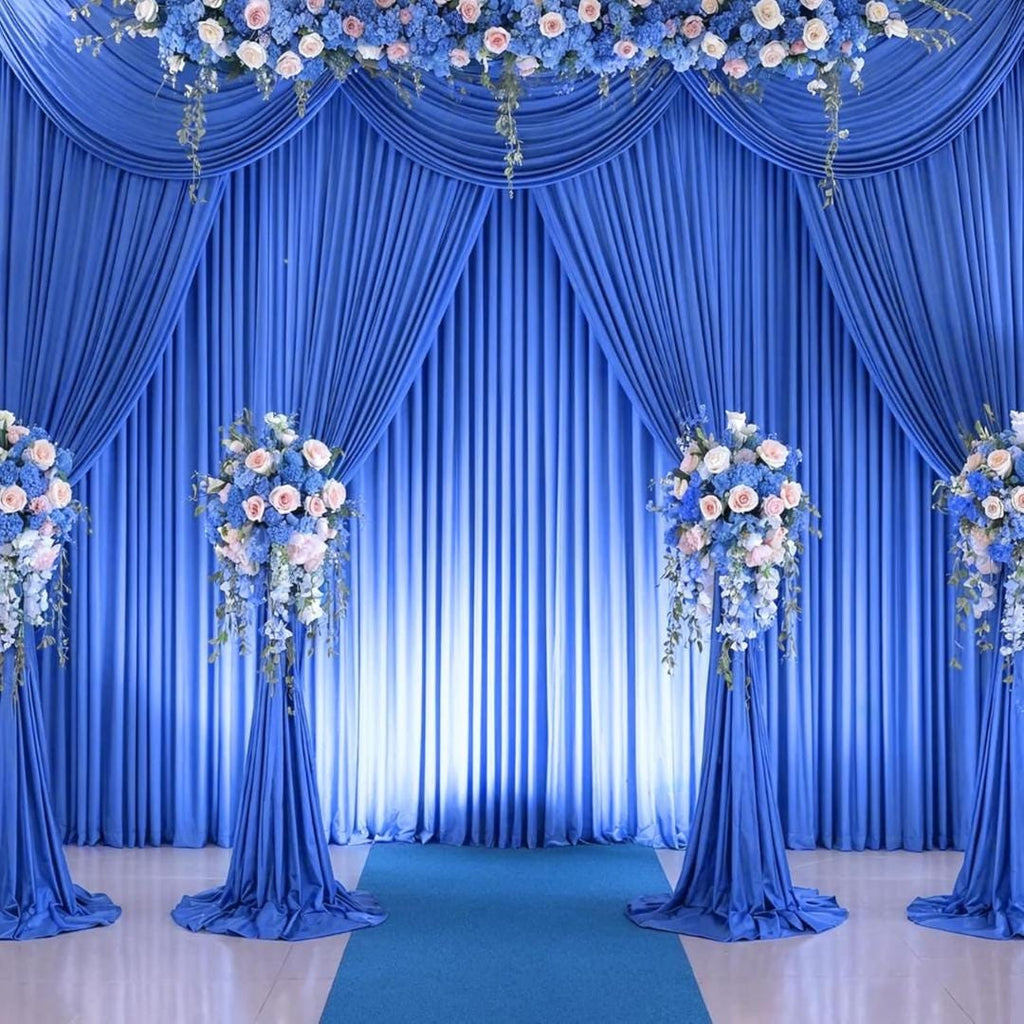 ROYAL BLUE - 5Ft x 15Ft Wrinkle Free Backdrop Curtains for Parties  - 4 Panels Silky Interlock Backdrop for Weddings Birthday Party Curtains