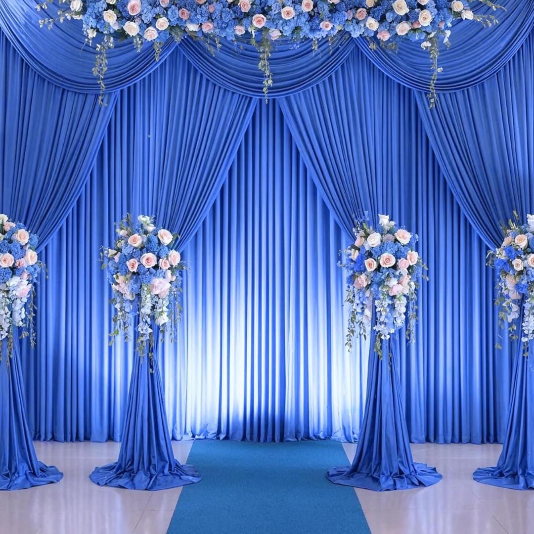 ROYAL BLUE - 5Ft x 15Ft Wrinkle Free Backdrop Curtains for Parties  - 4 Panels Silky Interlock Backdrop for Weddings Birthday Party Curtains
