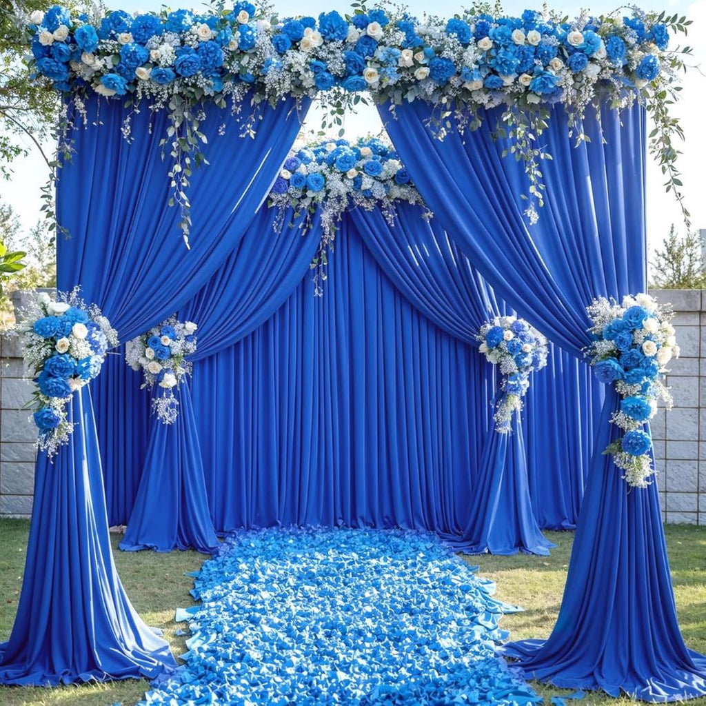 ROYAL BLUE - 5Ft x 15Ft Wrinkle Free Backdrop Curtains for Parties  - 4 Panels Silky Interlock Backdrop for Weddings Birthday Party Curtains