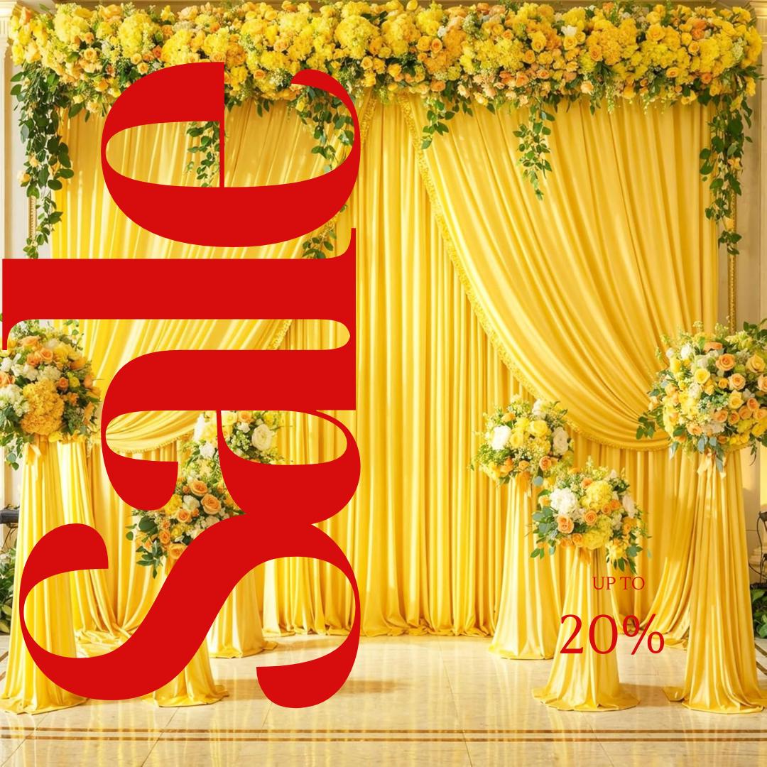 YELLOW - Wrinkle Free Backdrop Curtains for Parties  - 4 Panels 5x15ft Silky Interlock Backdrop for Weddings Birthday Party Curtains