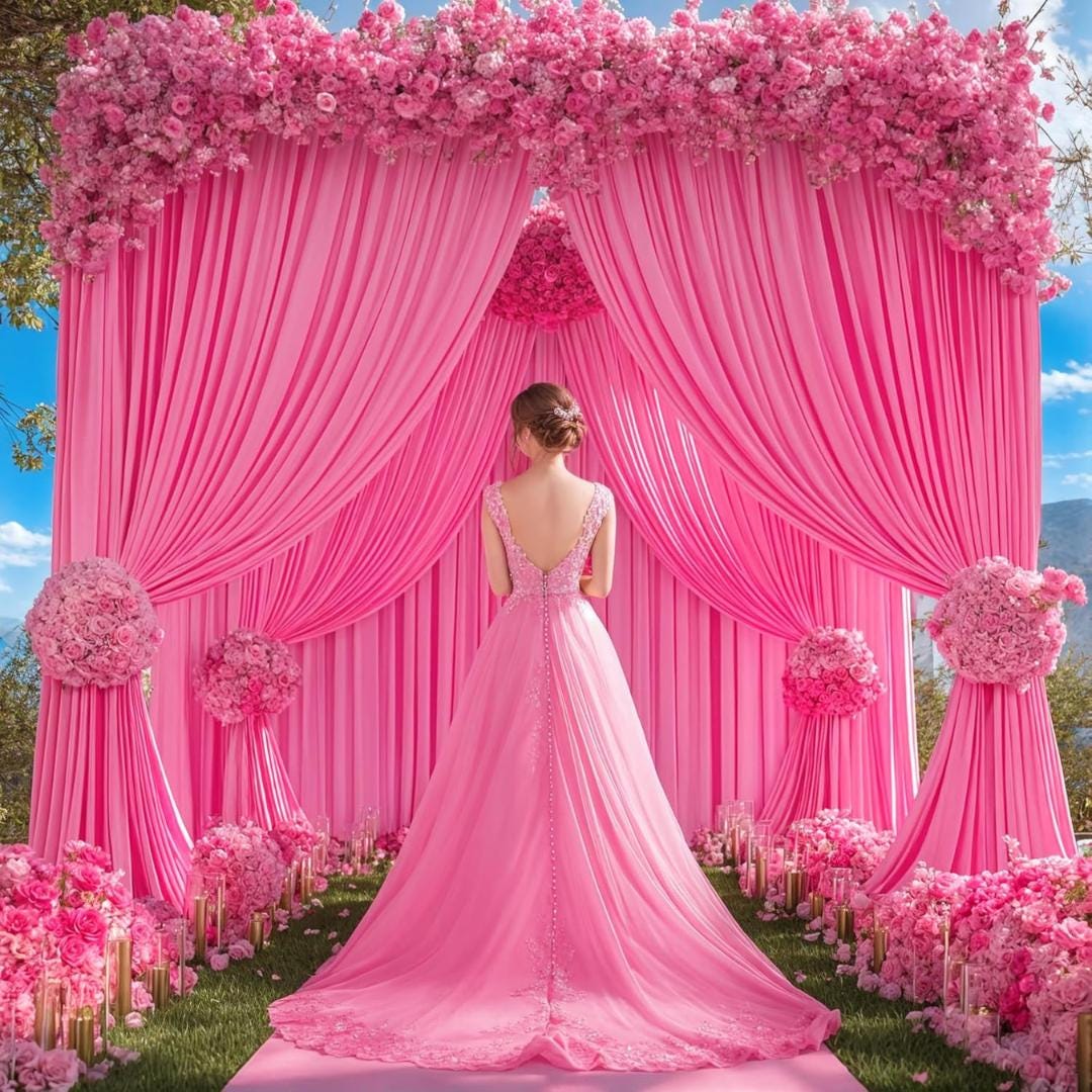 HOT PINK - 5Ft x 15 Ft Wrinkle Free Backdrop Curtains for Parties  - 4 Panels Silky Interlock Backdrop for Weddings Birthday Party Curtains