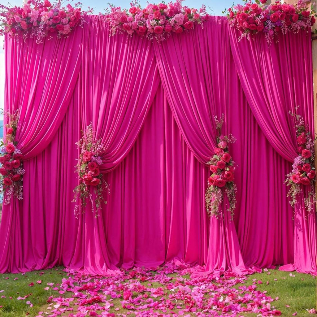 FUCHSIA - 5Ft x 15Ft Wrinkle Free Backdrop Curtains for Parties  - 4 Panels Silky Interlock Backdrop for Weddings Birthday Party Curtains