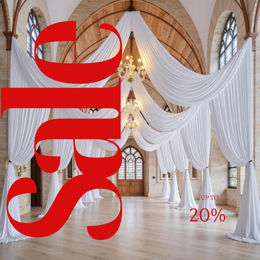 WHITE - 5' x 33 Ft Ceiling Drapes for Wedding Parties, Wrinkle Free Interlock Canopy Tent Draping Ceiling Curtains Arch Drapery for Events