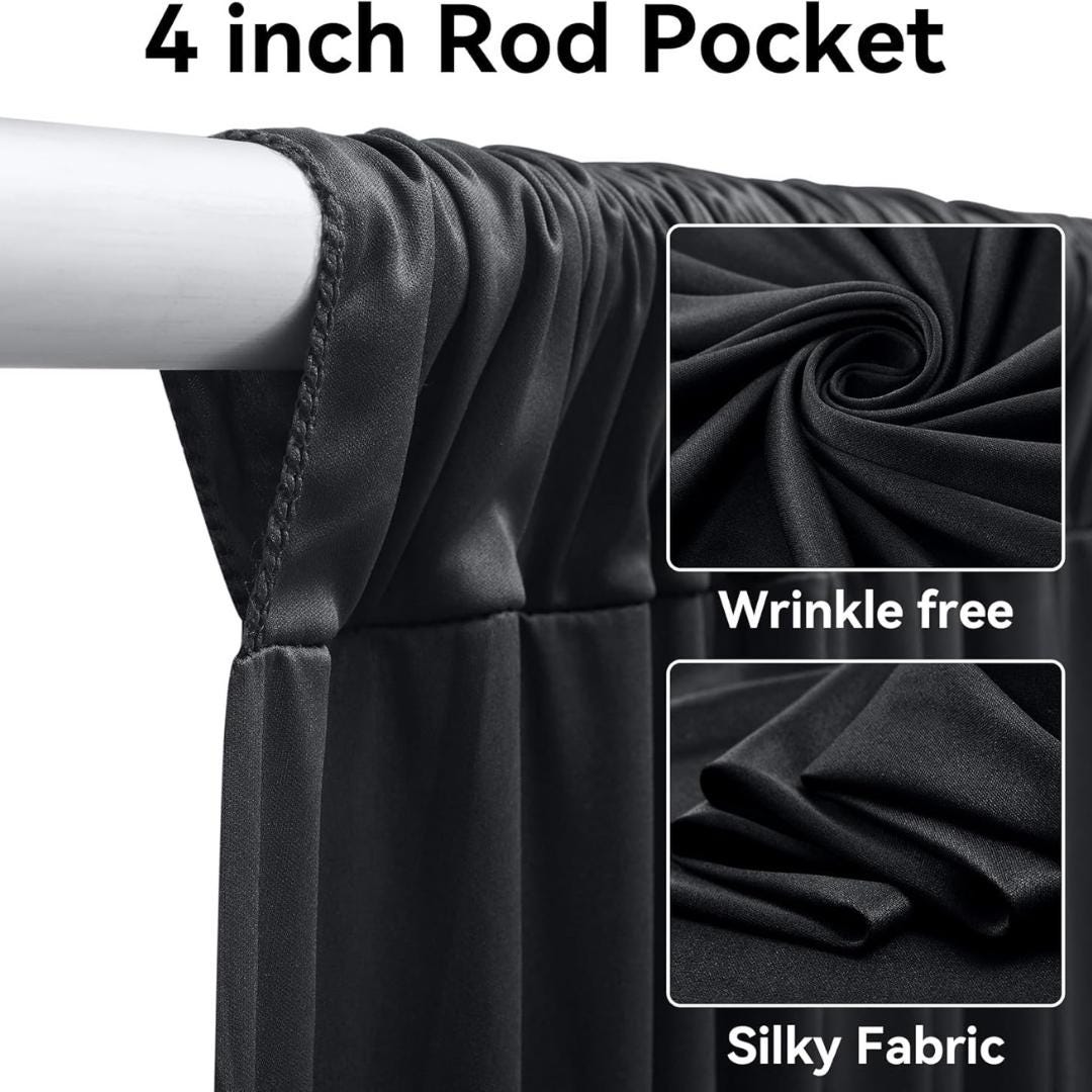 BLACK - 5' x 21 Ft Ceiling Drapes for Wedding Parties, Wrinkle Free Interlock Canopy Tent Draping Ceiling Curtains Arch Drapery for Events