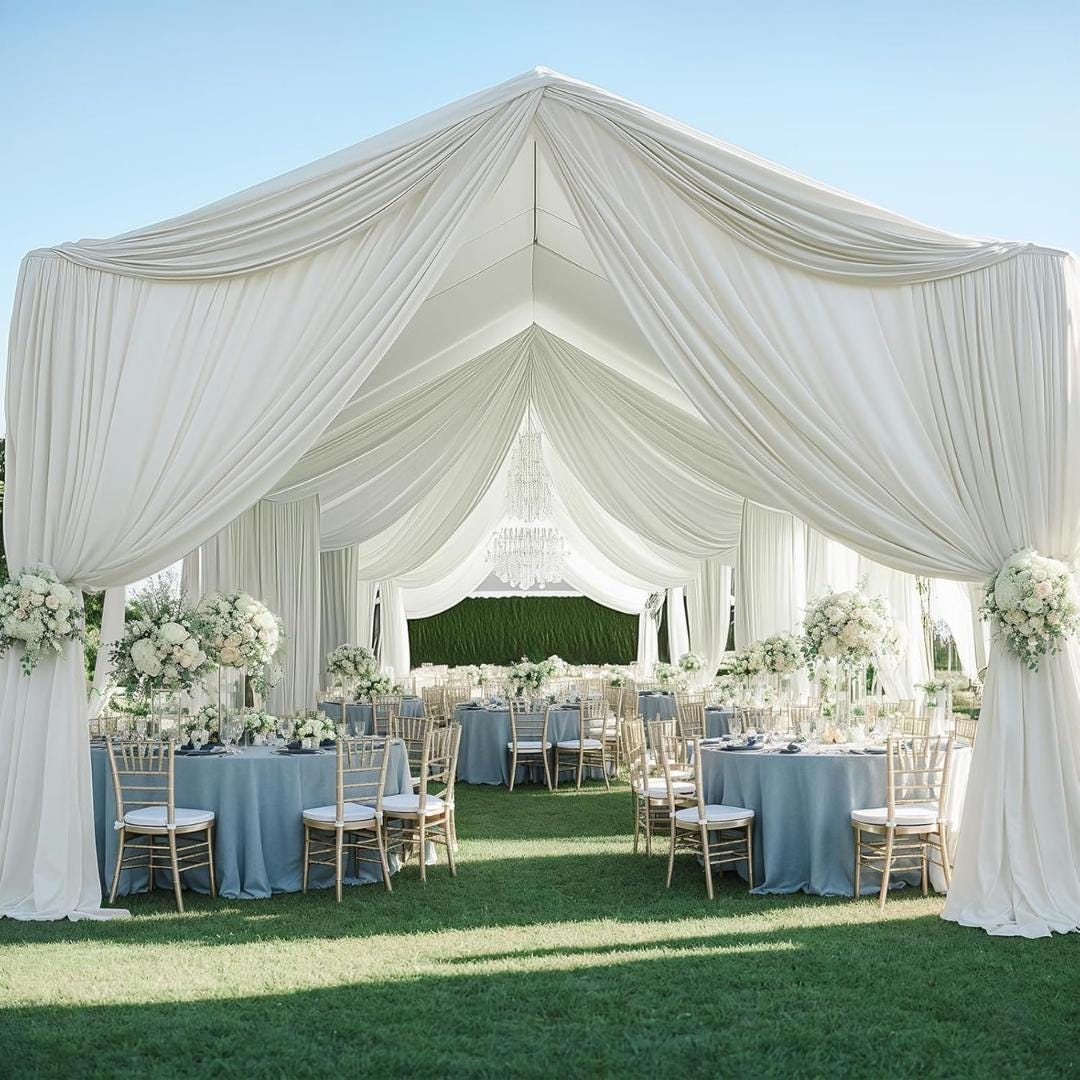 IVORY - 5' x 33 Ft Ceiling Drapes for Wedding Parties, Wrinkle Free Interlock Canopy Tent Draping Ceiling Curtains Arch Drapery for Events