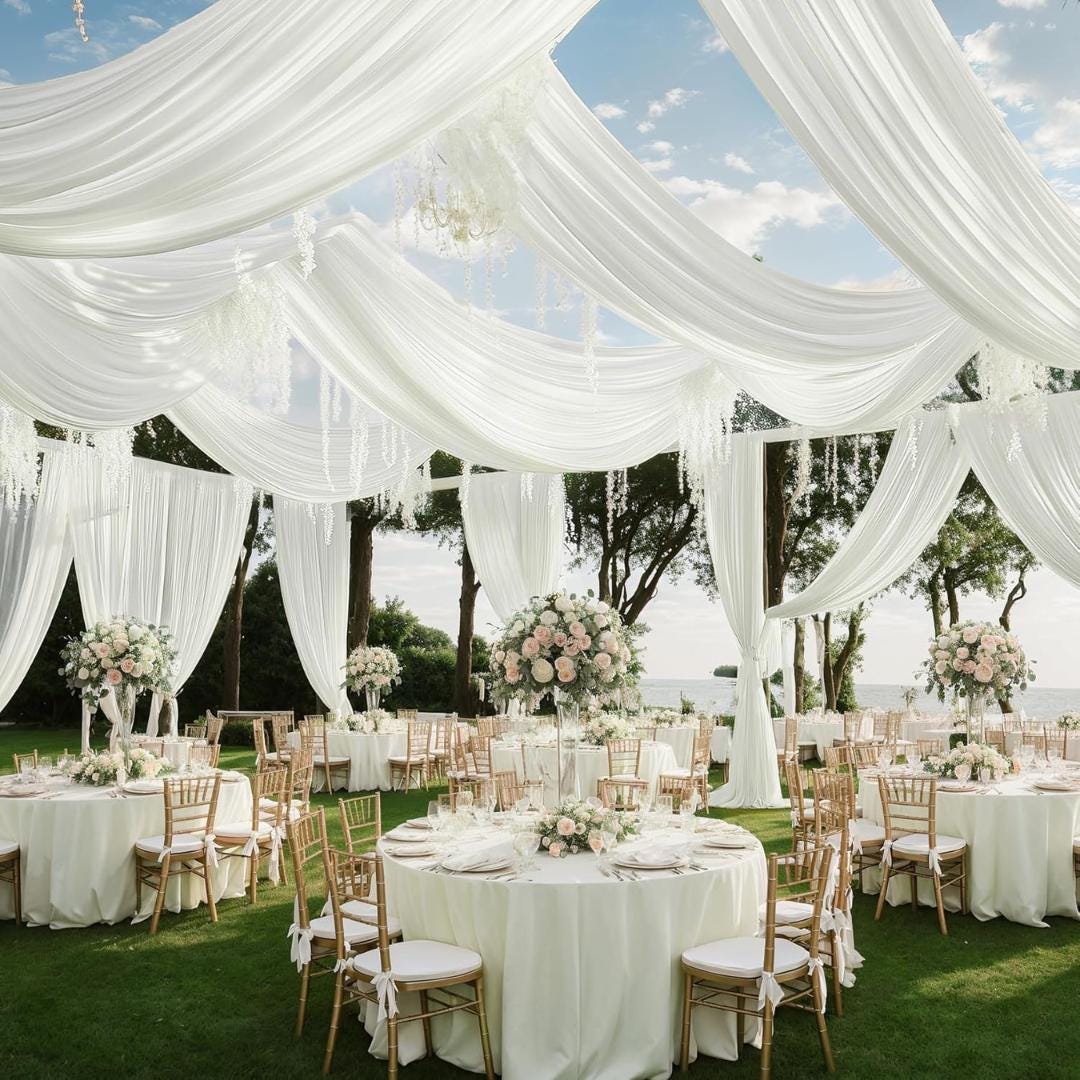 IVORY - 5' x 40 Ft Ceiling Drapes for Wedding Parties, Wrinkle Free Interlock Canopy Tent Draping Ceiling Curtains Arch Drapery for Events