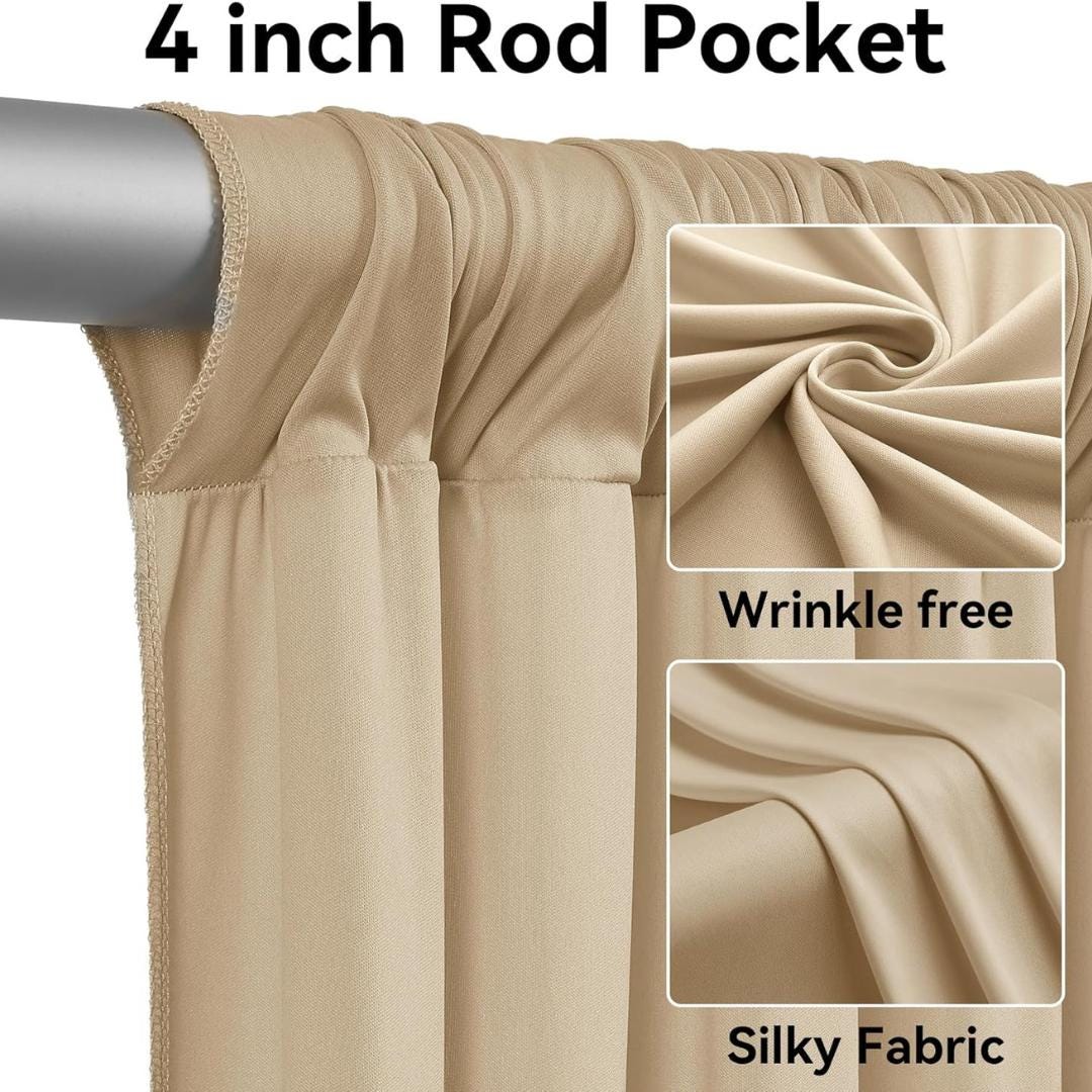 BEIGE - 5' x 33 Ft Ceiling Drapes for Wedding Parties, Wrinkle Free Interlock Canopy Tent Draping Ceiling Curtains Arch Drapery for Events