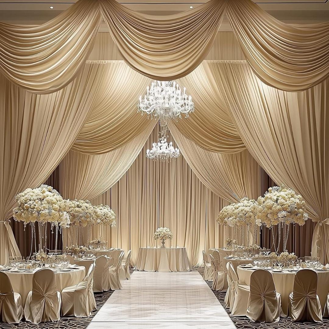 BEIGE - 5' x 40 Ft Ceiling Drapes for Wedding Parties, Wrinkle Free Interlock Canopy Tent Draping Ceiling Curtains Arch Drapery for Events