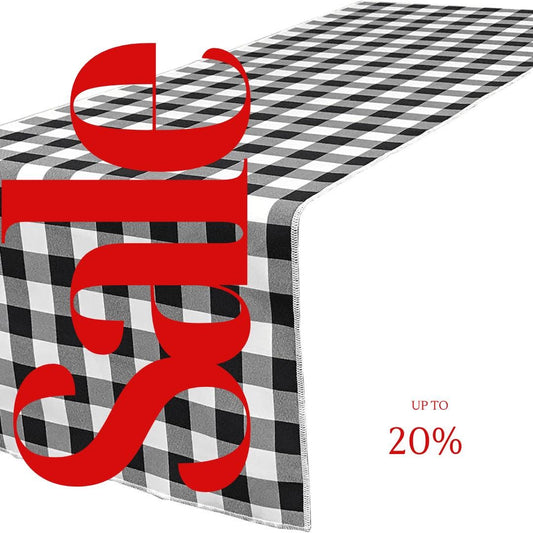 14" Wide Polyester Poplin Gingham, Checkered, Plaid Table Runner (White & Black , 14" Wide x 90" Long) for Party Sweetest Day Wedding