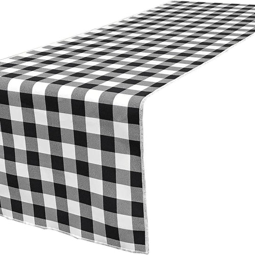 14" Wide Polyester Poplin Gingham, Checkered, Plaid Table Runner (White & Black , 14" Wide x 90" Long) for Party Sweetest Day Wedding