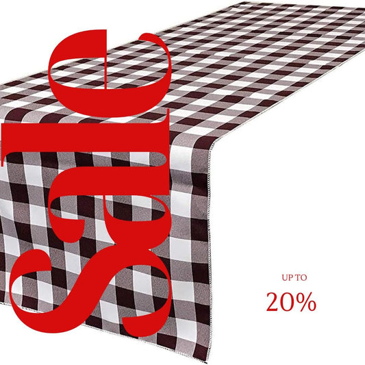 14" Wide Polyester Poplin Gingham, Checkered, Plaid Table Runner (White & Burgundy , 14" Wide x 90" Long) for Party Sweetest Day Wedding
