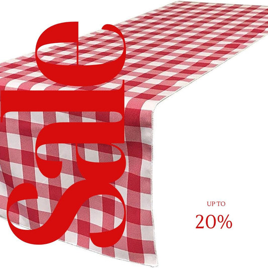 14" Wide Polyester Poplin Gingham, Checkered, Plaid Table Runner (White & Fuchsia , 14" Wide x 90" Long) for Party Sweetest Day Wedding