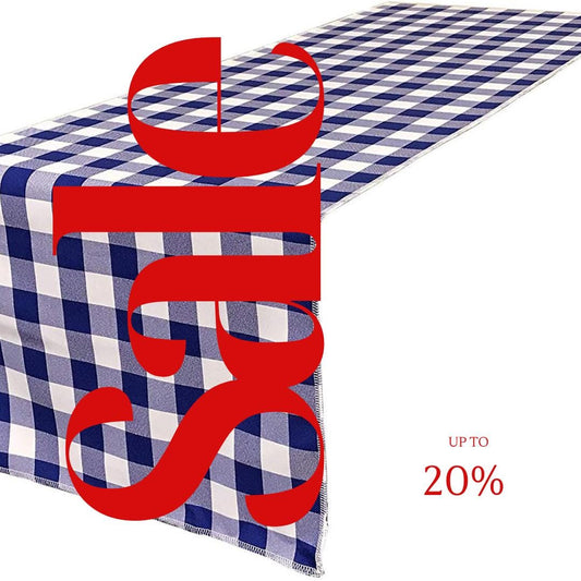 14" Wide Polyester Poplin Gingham, Checkered, Plaid Table Runner (White & Royal Blue , 14" Wide x 90" Long) for Party Sweetest Day Wedding