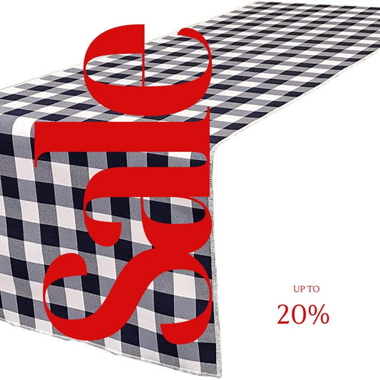 14" Wide Polyester Poplin Gingham, Checkered, Plaid Table Runner (White & Navy , 14" Wide x 90" Long) for Party Sweetest Day Wedding