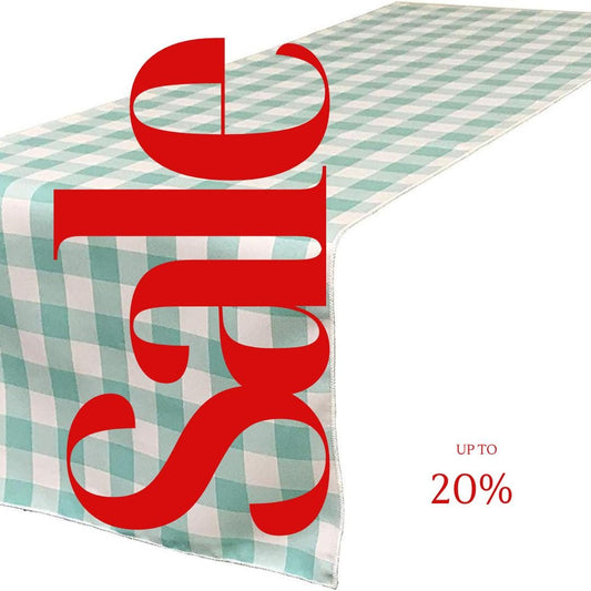 14" Wide Polyester Poplin Gingham, Checkered, Plaid Table Runner (White & Aqua , 14" Wide x 90" Long) for Party Sweetest Day Wedding