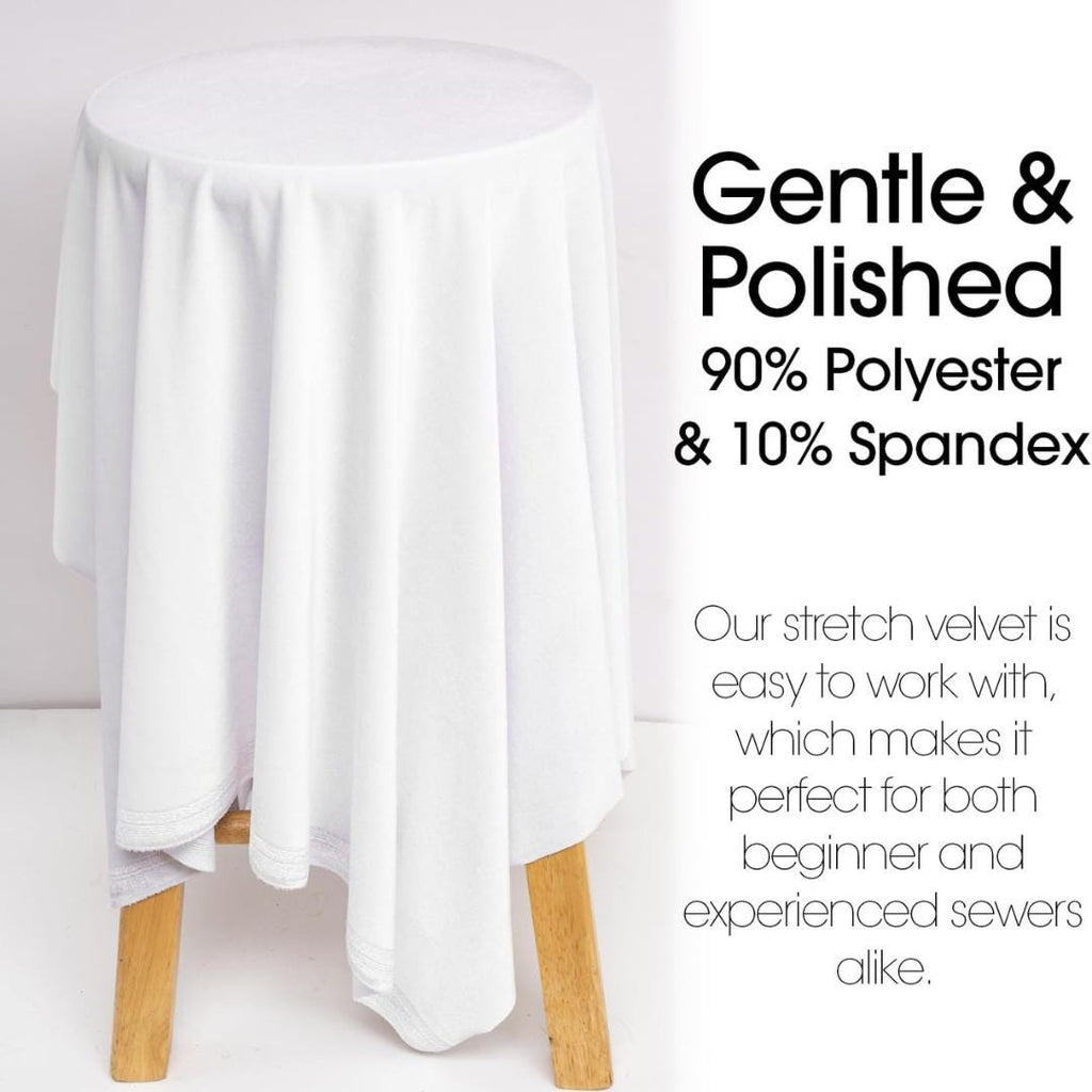 Stretch Velvet Tablecloth - WHITE -  Luxurious Elegant Table Cover in Beautiful for Weddings, Parties, Baby Showers and Events. Choose Size