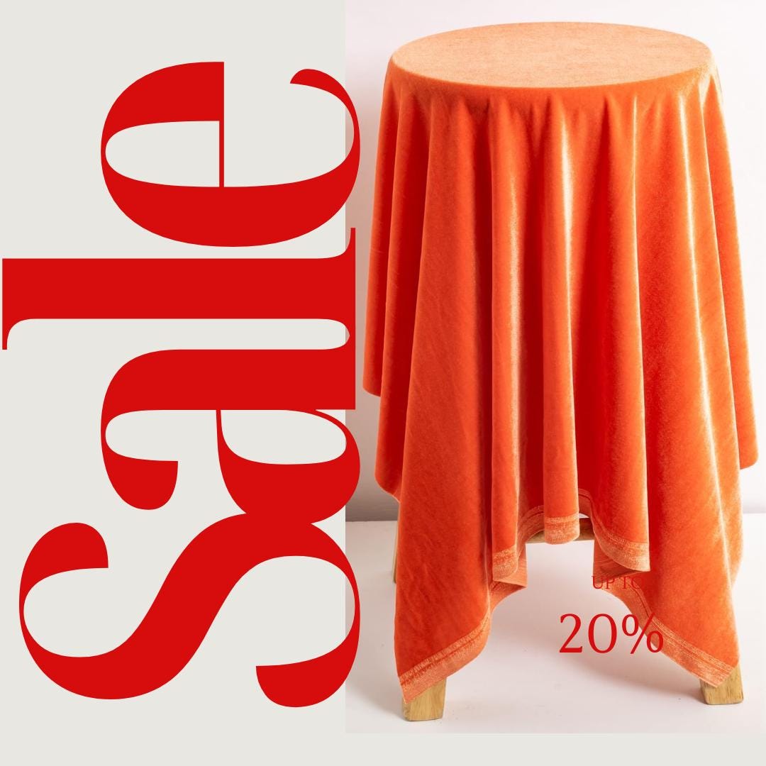 Velvet Tablecloth - ORANGE -  Luxurious Elegant Table Cover in Beautiful for Weddings, Parties, Baby Showers and Events. Choose Size Below
