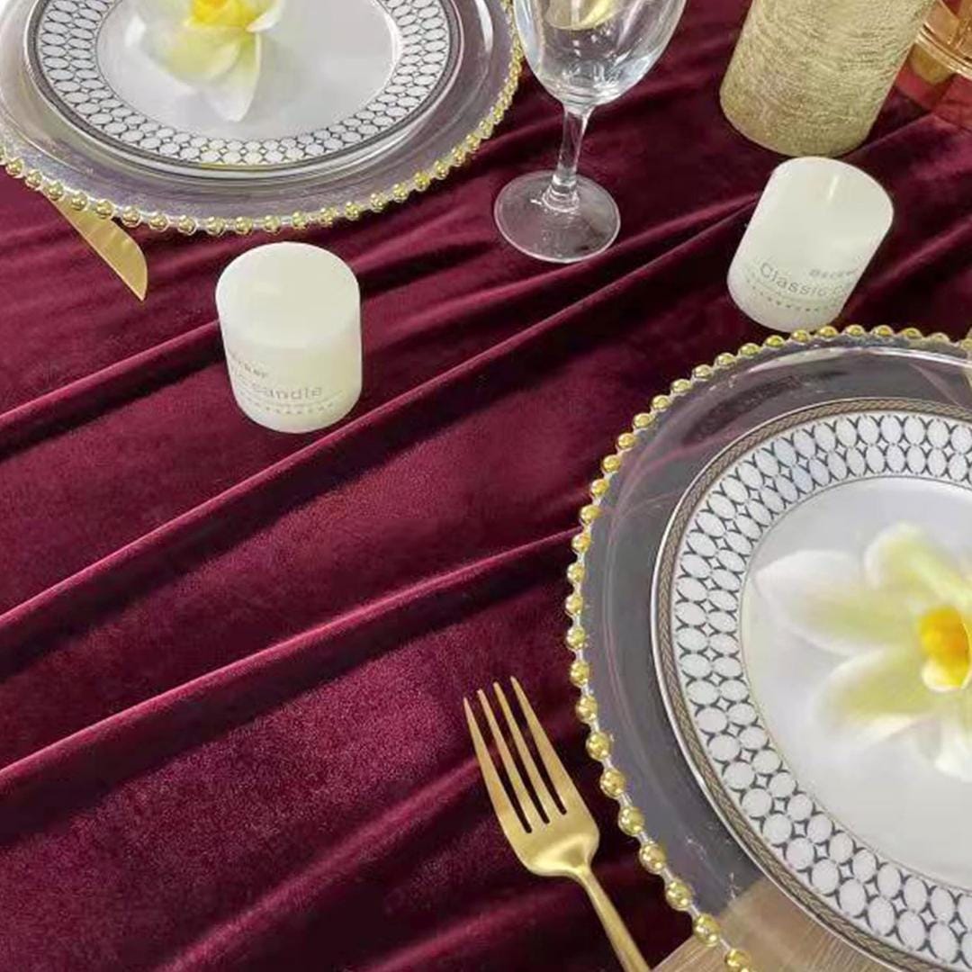 3 Pack - BURGUNDY - Luxurious Wedding Reception Decorations Soft Velvet Fabric for Party Wedding Anniversary Valentines Day Runners.