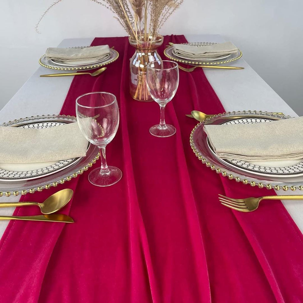 3 Pack - FUCHSIA - Luxurious Wedding Reception Decorations Soft Velvet Fabric for Party Wedding Anniversary Valentines Day Runners.