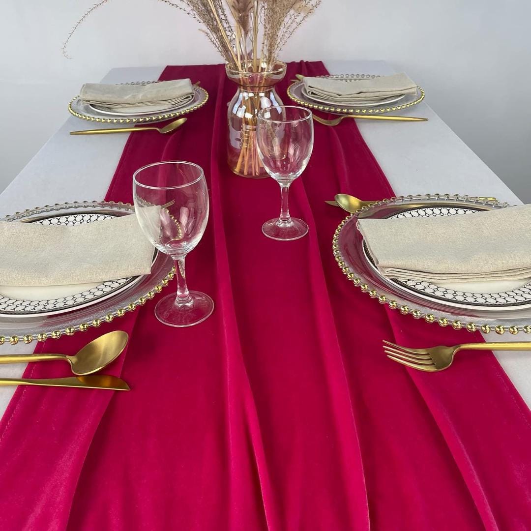3 Pack - FUCHSIA - Luxurious Wedding Reception Decorations Soft Velvet Fabric for Party Wedding Anniversary Valentines Day Runners.