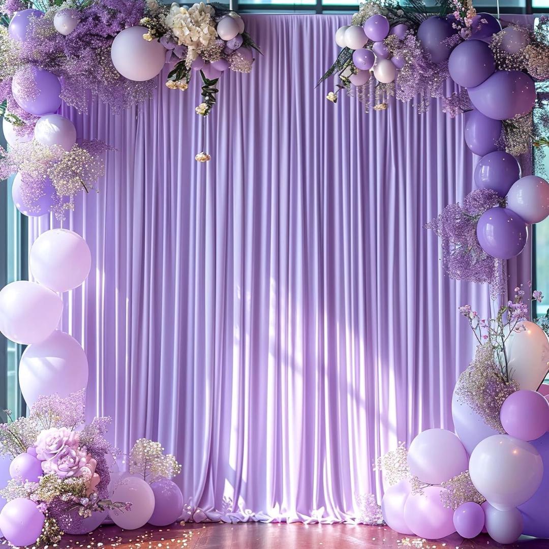 LAVENDER - Wrinkle Free Backdrop Curtains for Parties  - 10 Panels 5x10ft Silky Interlock Backdrop for Weddings Birthday Party Curtains