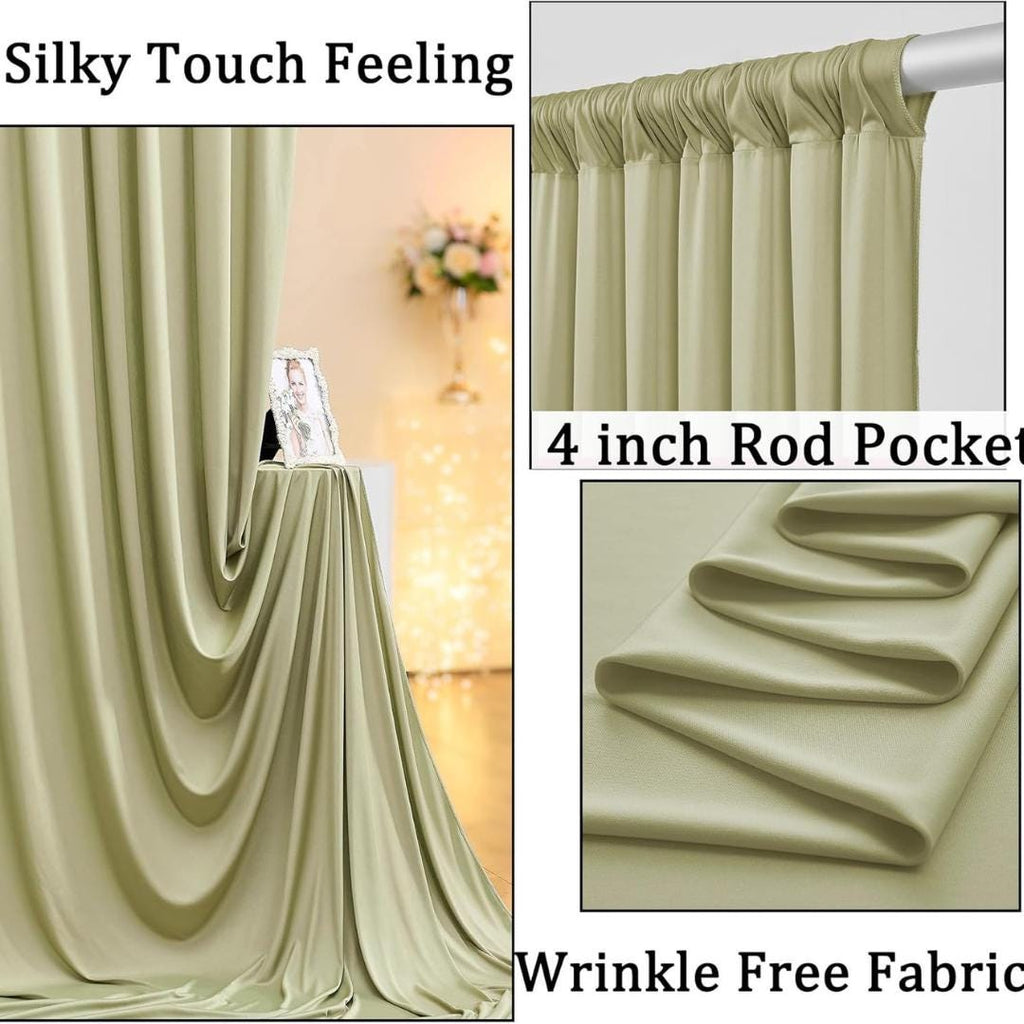 SAGE - Wrinkle Free Backdrop Curtains for Parties  - 10 Panels 5x10ft Silky Interlock Backdrop for Weddings Birthday Party Curtains