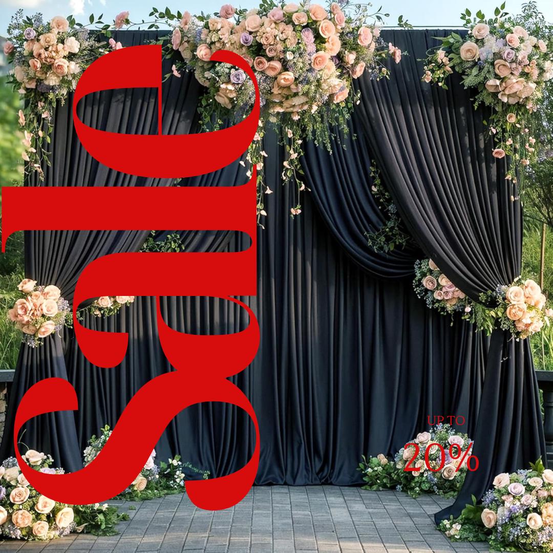 BLACK - Wrinkle Free Backdrop Curtains for Parties  - 10 Panels 5x10ft Silky Interlock Backdrop for Weddings Birthday Party Curtains