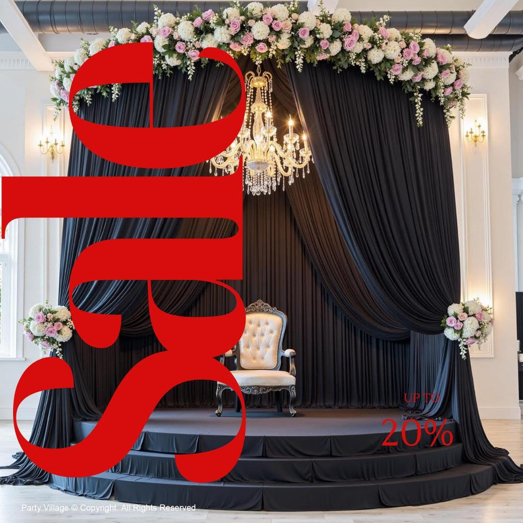 BLACK - Wrinkle Free Backdrop Curtains for Parties  - 10 Panels 5x12ft Silky Interlock Backdrop for Weddings Birthday Party Curtains