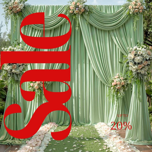 SAGE - Wrinkle Free Backdrop Curtains for Parties  - 4 Panels 5x15ft Silky Interlock Backdrop for Weddings Birthday Party Curtains